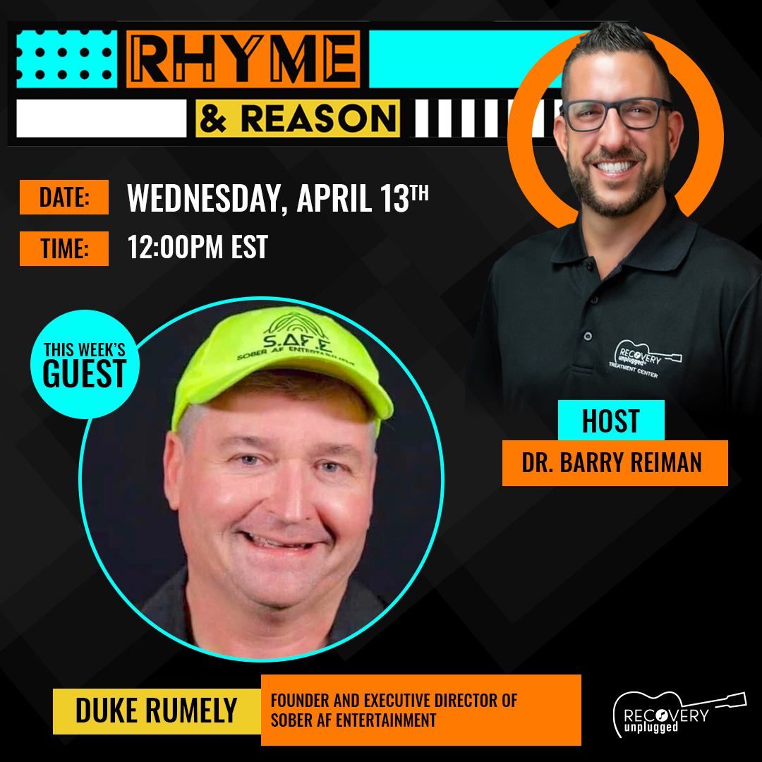 This week's #RhymeAndReason guest is a pioneer in the sober community, Duke Rumely! <a href="/dukesoberaf1/">Duke@SoberAF</a> 

📣 Learn more about his story, and the impact that <a href="/wearesoberaf/">Sober AF</a> has made in the community. fb.me/e/1qg3n1gEq 

#RecoveryUnplugged #SoberSAFE #SoberMusicFestival