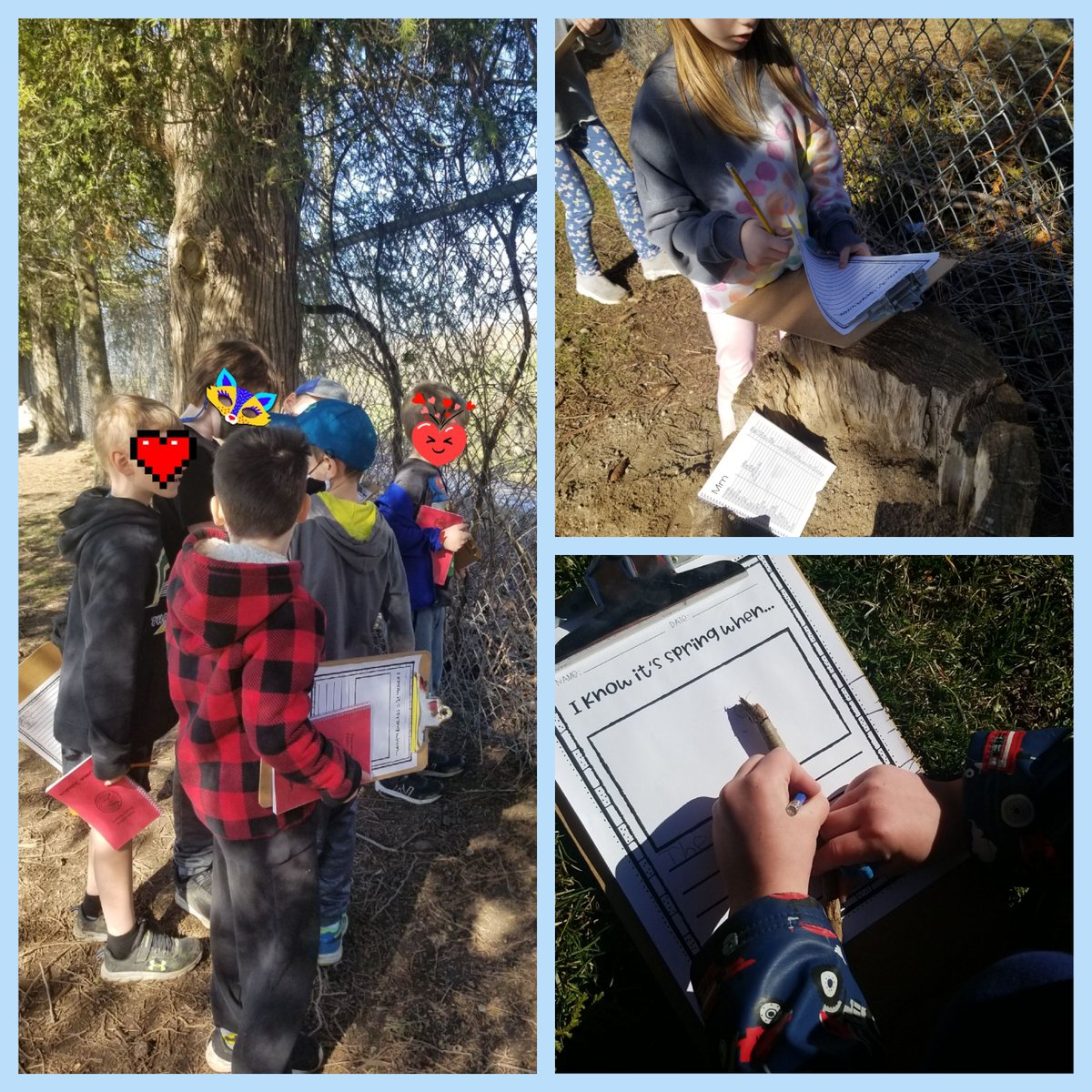 MsCowan_'s tweet photo. How do we know it's spring? When we can get back outside to learn! Signs of spring we observed: puddles, leaves budding, flowers, sun/warmth, wildlife and mud! @ThamesfordPS https://t.co/B0al4bHeRk
