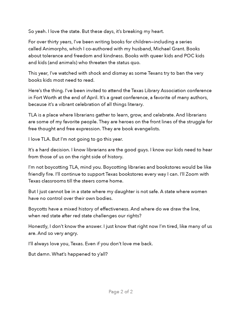 kaaauthor's tweet photo. Here's the full text of the letter posted below:

Hi, it’s me, Katherine: Parent. Children’s author. Murderer. Child abuser.

In 1979, I had a safe and legal abortion in Texas.

(1/16) https://t.co/ALkbG3kh1A