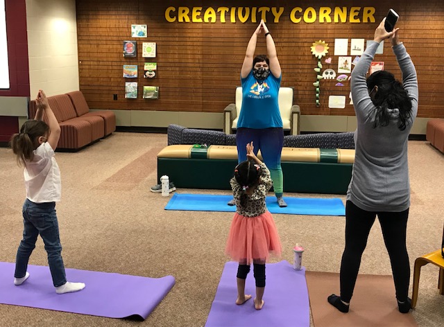 NoBrunsLibrary's tweet photo. Thanks to everyone for joining Miss Val this morning as @NoBrunsLibrary welcomed back Peaceful Frogs! Hope you had a fun time with #yoga! Peaceful Frogs will return again on 04/26 at 10:30AM. #breathe #breath #yogapractice #libraryprogram #libraryprogramsforkids @LetsMoveLibrary https://t.co/MbaIosI5jz