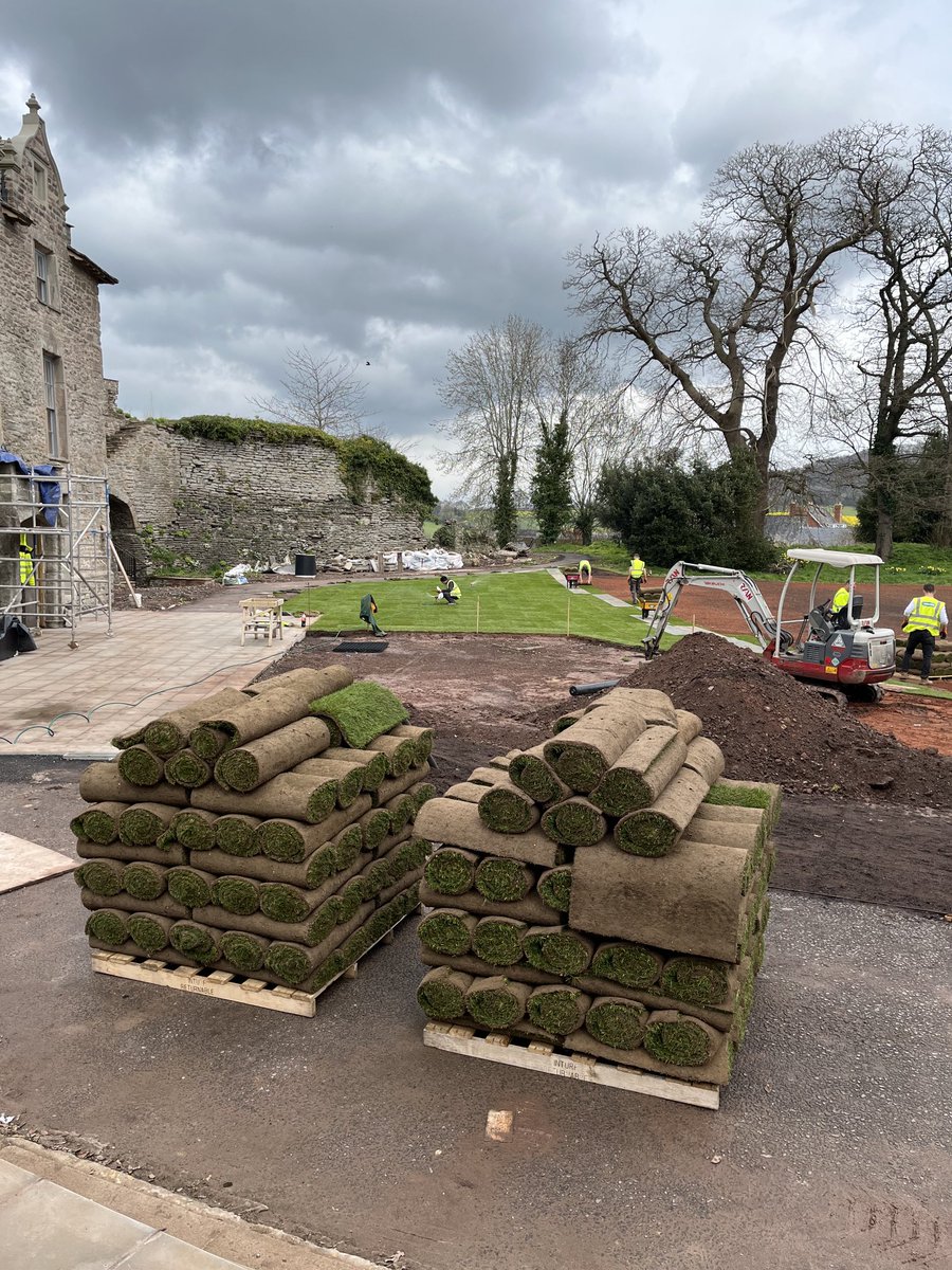 haycastle's tweet photo. Getting ready for our first season of visitors. A lawn grown from seed is sometimes better than turf, but takes longer to get established. First outdoor performance of Shakespeare’s Globe on Tour is 26 May. Book tickets ⁦⁦@hayfestival⁩. https://t.co/7NaPD1PDP4