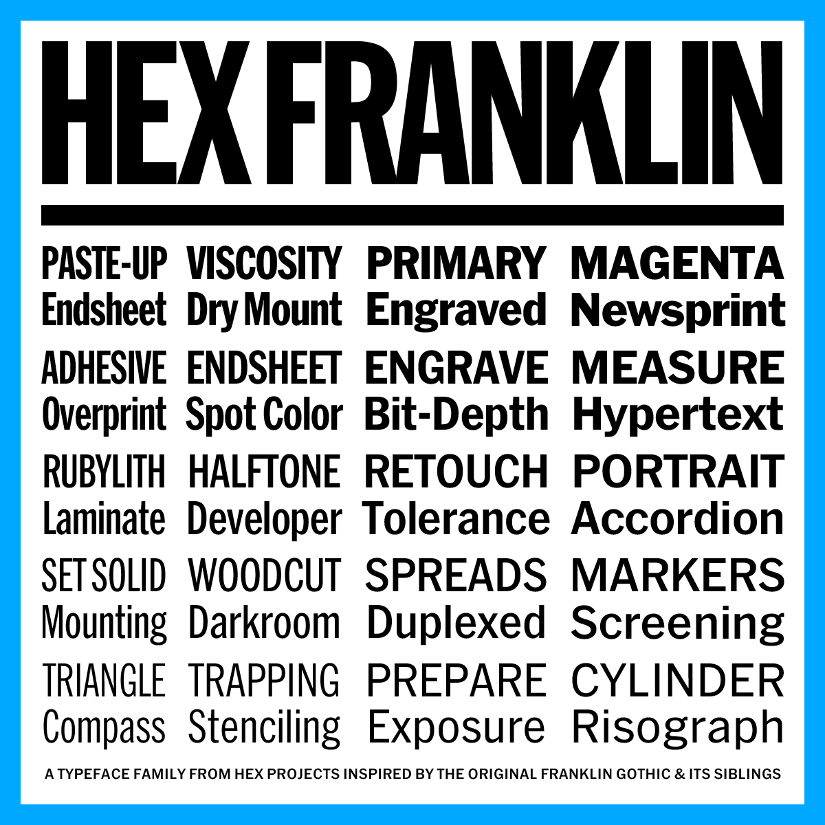 HEXprojects's tweet photo. 🚀NEW FONT RELEASE🚀

HEX Franklin is the digital version of Franklin Gothic and its lighter-weight siblings I always wished existed. Version 0.1 has 20 styles (4 widths × 5 weights) plus a variable font version.

Available at @futurefonts with a discount:
https://t.co/ouYKEjnL2V https://t.co/KGPgiFltfo