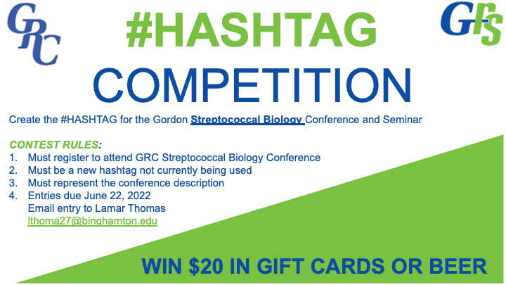 BradySpencer12's tweet photo. Hey #streptwitter, we’re approaching final call for abstracts for the Strep Biology 2022 GRC/S! Submit abstracts by April 20th to be prioritized for a talk &amp; check out info for the inaugural Strep GRS for trainees and #hashtag competition below. Hope to see you there!🧫🎉 Pls RT! https://t.co/HRvIOJG6k2