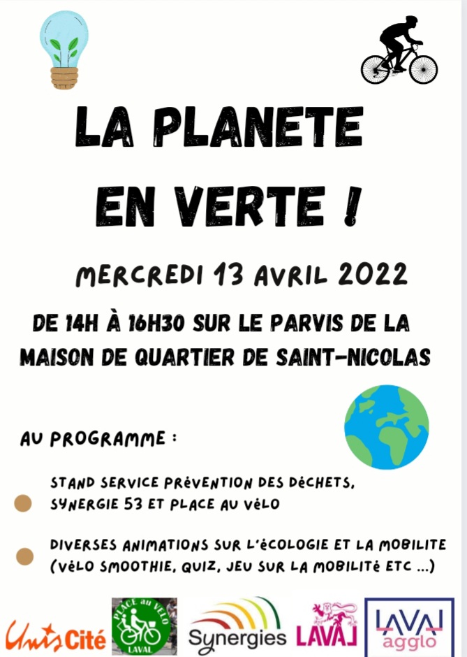 On vous attend nombreux pour relever les défis "prends soin de ta planète" préparés par <a href="/ServiceCivique/">Service Civique</a> @uniscite et les animateurs <a href="/LavalAgglo/">LavalAgglo</a> <a href="/Laval_la_Ville/">Laval la Ville</a> #synergies #placeauxvelos
