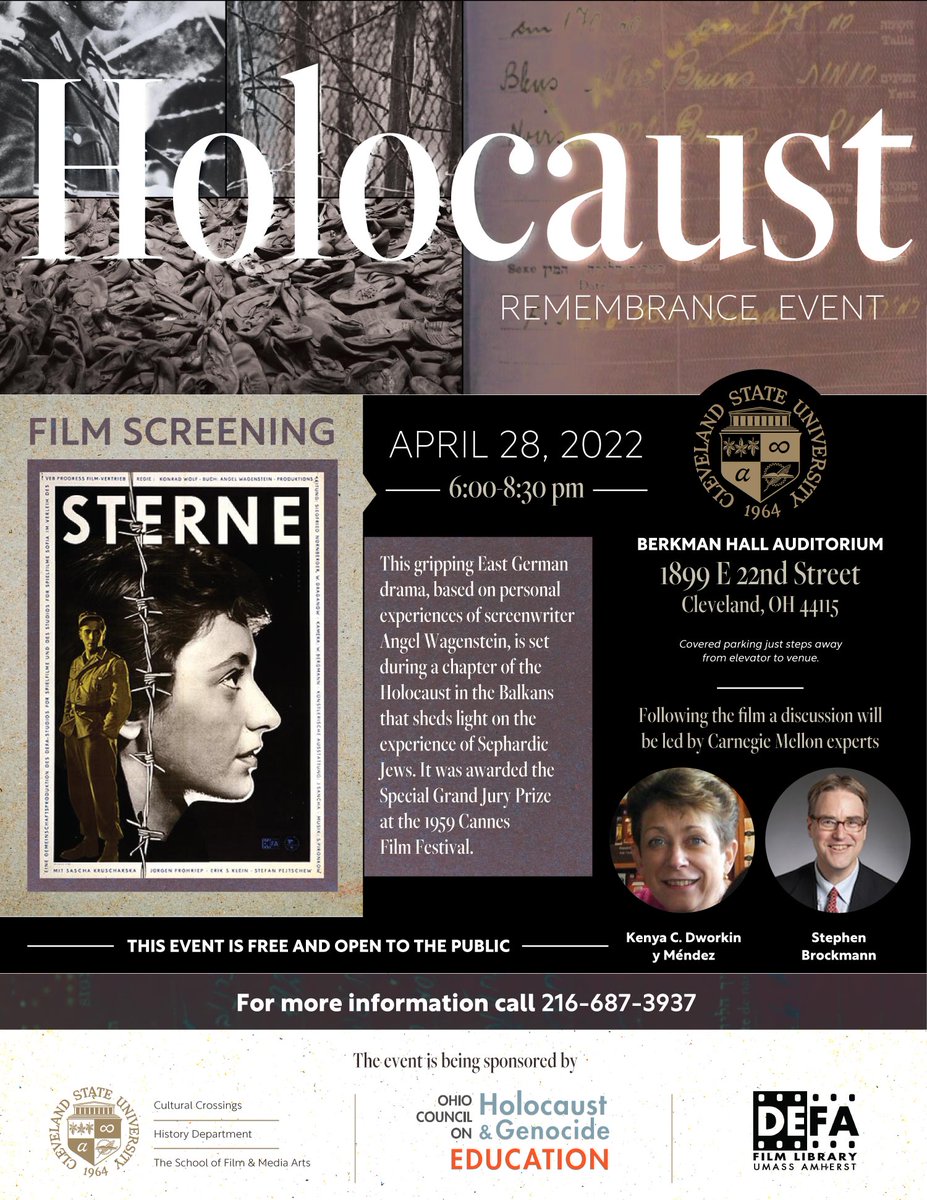 mbcole3's tweet photo. Join us this first ever @CLE_State screening of Sterne (Stars) and discussion.
@SocStudiesatCSU @CSUHonors @CSUCLASS 
@clefilms @CLEfilmmakers 
#WeRemember https://t.co/9mUP4MvFBG
