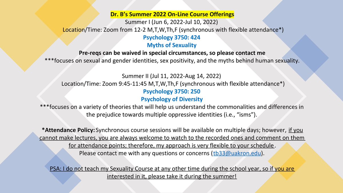 zipspsych's tweet photo. Hey Psych students! Interested in taking summer classes? @tonibisconti has some interesting psych summer classes for you. Take a look 👀 👀 https://t.co/sIh6mCqhKy