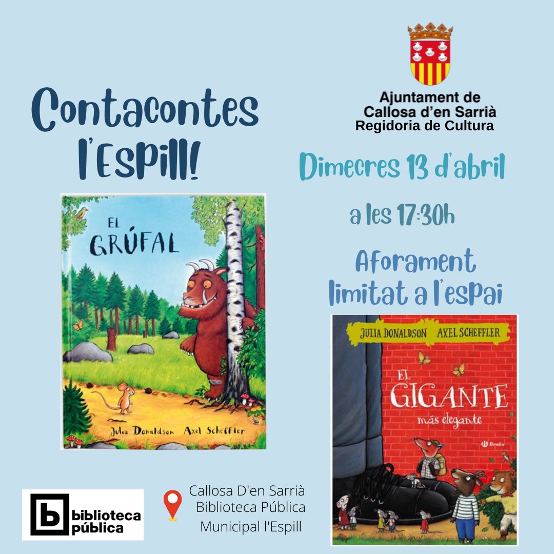 BpmCallosa's tweet photo. ℹ️ La regidora de Cultura, Maribel Ferrándiz, informa que el dimecres 13 d'abril a la ʙɪʙʟɪᴏᴛᴇᴄᴀ ᴘÚʙʟɪᴄᴀ ᴍᴜɴɪᴄɪᴘᴀʟ ʟ'ᴇꜱᴘɪʟʟ tenim 𝕤𝕖𝕤𝕤𝕚ó 𝕕𝕖 𝕔𝕠𝕟𝕥𝕖𝕤 a càrrec de Leire Pastor Santos. 
#lectura #contes #contacontes #animaciólectora https://t.co/CX593HI0qL