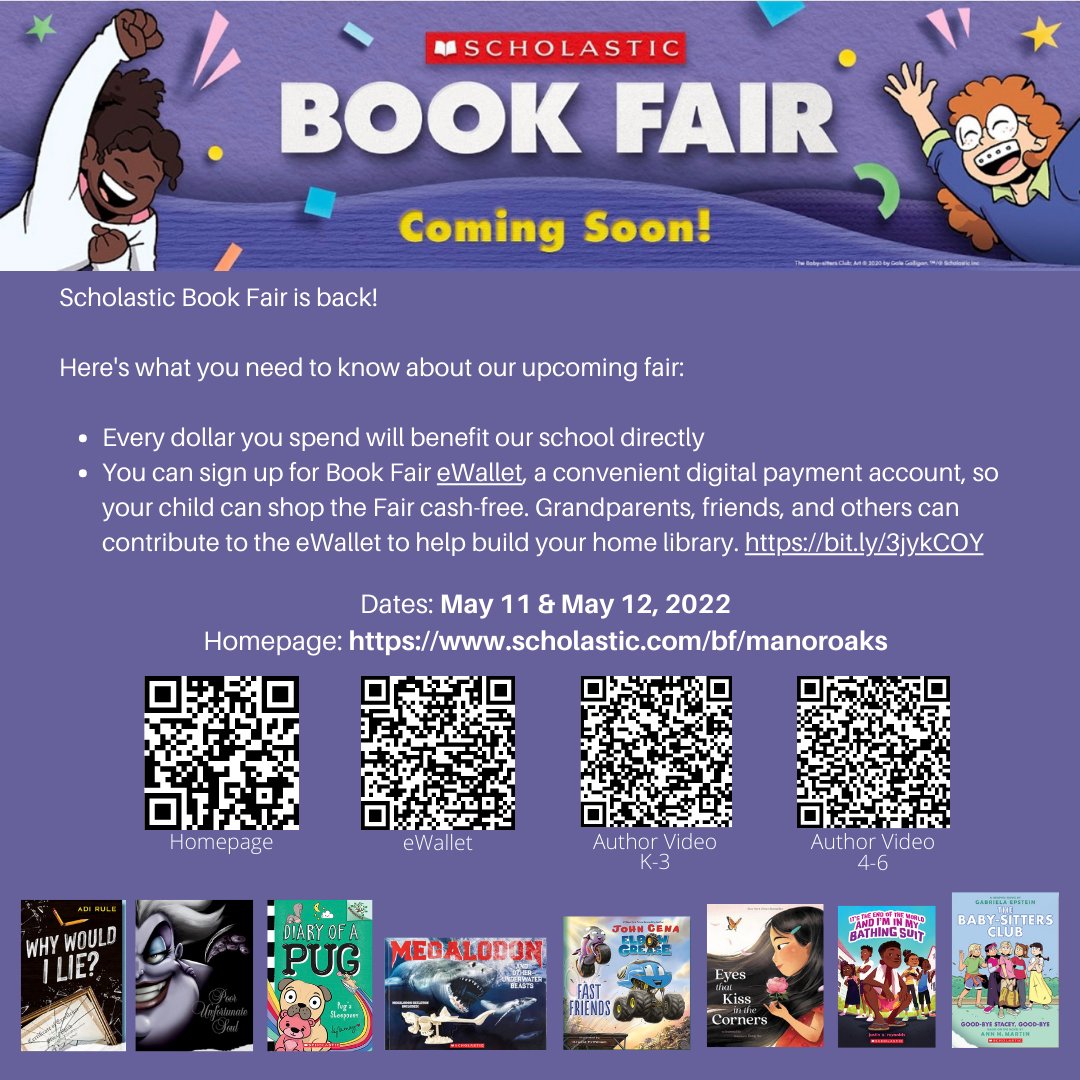 Save the date for the Scholastic Book Fair <a href="/ManorOaksNHPGCP/">Manor Oaks School</a> on May 11 &amp; May 12, 2022. <a href="/NHPGCP/">Dr.JenniferMorrison-Raptis, NHPGCP Superintendent</a>