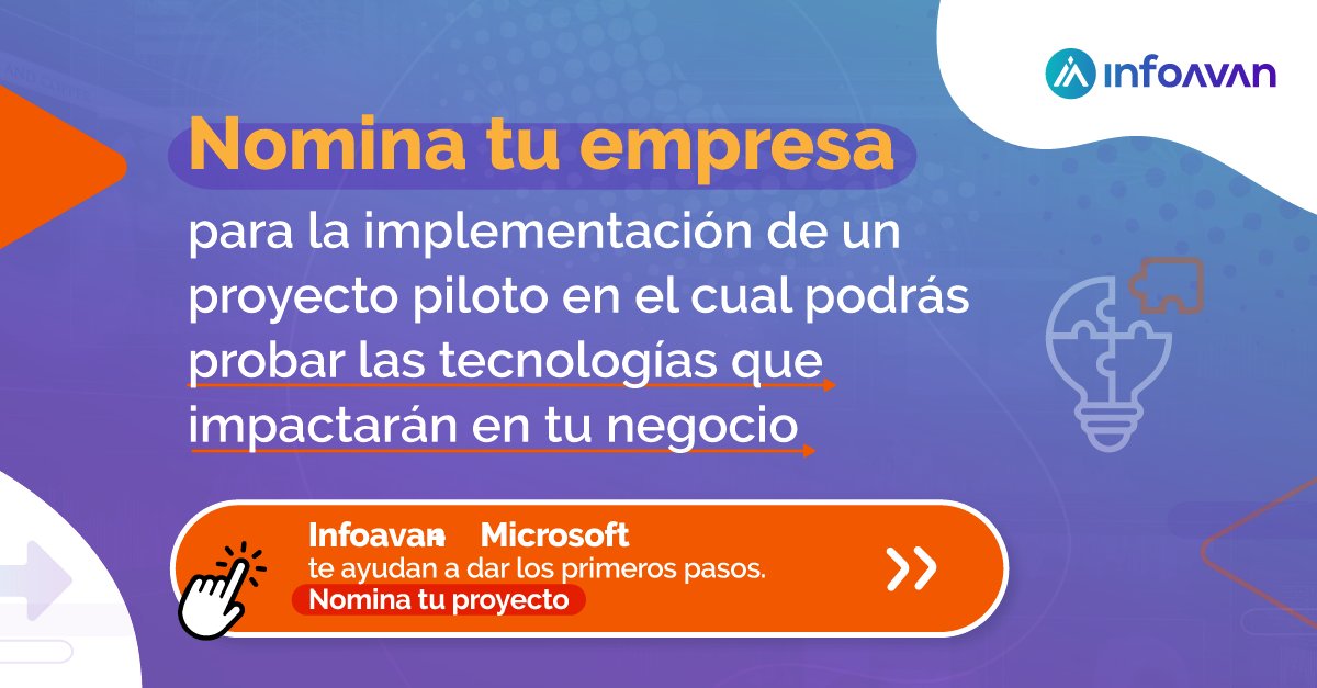 InfoavanCRM's tweet photo. Infoavan te ayudan a dar los primeros pasos para beneficiarte del Digital Selling 2.0. Nomina a tu empresa para la implementación de un proyecto piloto en el cual podrás probar las tecnologías que impactarán en tu negocio. Nomina tu proyecto aquí https://t.co/lIEWN9esRe https://t.co/nYrZDS0Ywq