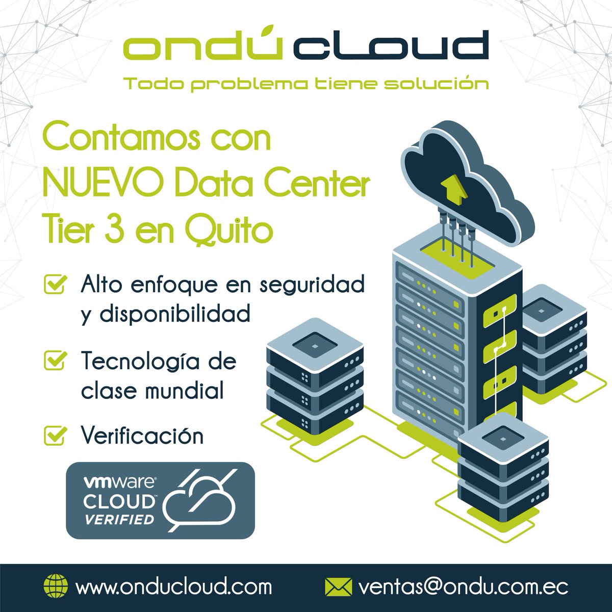 OnduCloud's tweet photo. 📢 𝗡𝗢𝗧𝗜𝗖𝗜𝗔 | Anunciamos nuestro nuevo Centro de Datos ubicado en la ciudad capital #Quito. 
Seguimos creciendo por y para ustedes.
¡Gracias por la confianza y fidelidad!
 ⬇️ 𝗚𝘂𝗮𝘆𝗮𝗾𝘂𝗶𝗹 - 𝗠𝗶𝗮𝗺𝗶 - 𝗤𝘂𝗶𝘁𝗼.

#NubePrivada #OnduCloud #VMwareCloudVerified https://t.co/iA0iYGhpp8