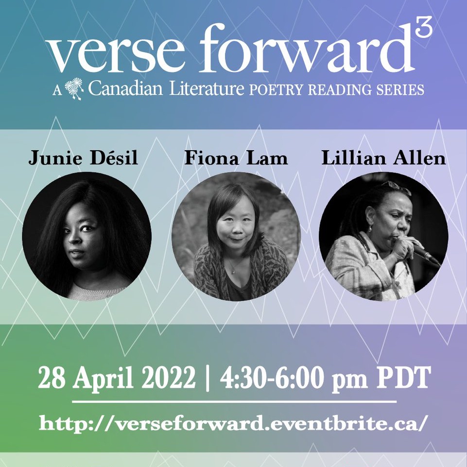 canadianlit's tweet photo. 🎟️ Get your tickets now (#Free)! 🎟️
#VerseForward 3 is just around the corner, featuring @juniedesil, @PoetFionaTLam, & @LillianAllenDub.
In conversation w/ Phinder Dulai.
👉https://t.co/qEqxB014j5
🗓️Thursday, April 28th @ 4:30 pm PDT on zoom!
#CanLit #PoetryReading https://t.co/0aSPQX5zoa