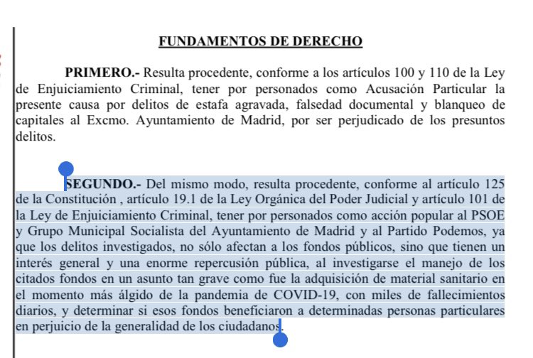 Última hora⚠️

El Juzgado de Instrucción 47 de Madrid nos tiene por personados en el caso de corrupción del Ayuntamiento de Madrid. 

Merece la pena leer el fundamento jurídico segundo 👇