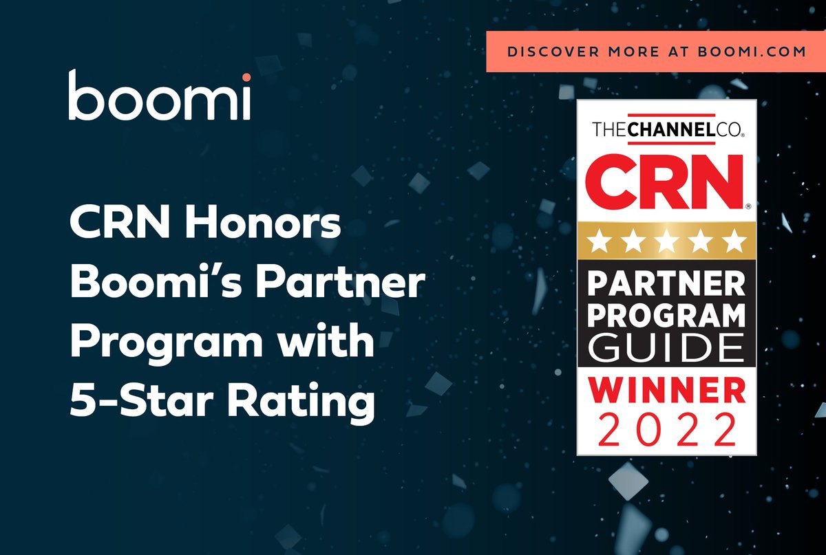 What a moment to celebrate! We're honored to receive a 5-star rating in <a href="/CRN/">CRN</a>'s 2022 Partner Program Guide for our commitment to our partners. Learn more about our growing partner network: boomi.to/zxs #channelpartner #GoBoomiIt