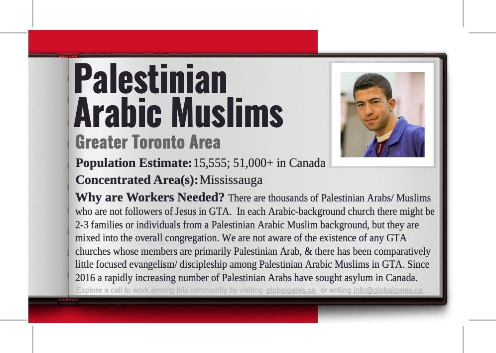 Ask God to bring at least one gospel-centered Christian friend into the life of each GTA Palestinian Arabic Muslim’s life &amp; find ways to serve them. #globalgatescanada, #pray4unreached, #lovelikeJesus, #diasporamissions