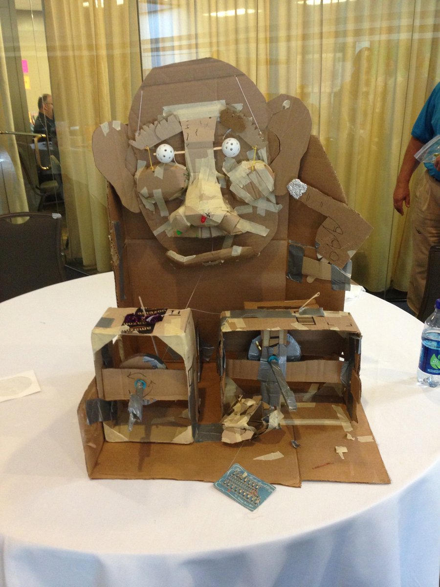 joshburker's tweet photo. @jaymesdec @makeymakey One participant built a working #3DScanner from #LEGO and @scratch, this #automaton picked its nose, people explored #softCircuits, and this marble run combined with @makeymakey and @scratch with hilarious results! https://t.co/H4ufEhB3C5