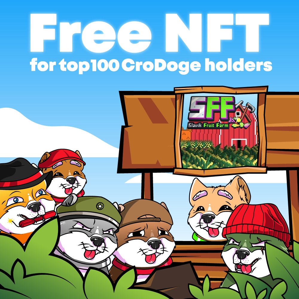 CroDogesClub's tweet photo. Free @SlavikFruitFarm  
for top 1⃣0⃣0⃣ #CroDoges hodlers 🚀
&amp; Lottery➡️5 NFT 🎰

1⃣- own #CroDoge 🐶
2⃣-❤️&amp;🔁
3⃣- follow @SlavikFruitFarm 
4⃣- reply with your #CroDoge number/s (not photos)💬

Mint live: https://t.co/tVImpzW49c

🏁 Results ➡️ 18th April on https://t.co/8BI5T1hkdP https://t.co/IsYUqO4DcQ