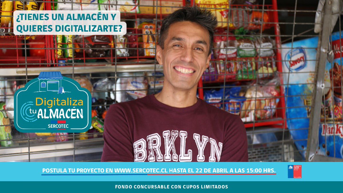 Sercotec_Chile's tweet photo. ¡Hoy es el día para digitalizar tu negocio!🦾 Hasta el 22 de abril podrás postular a #DigitalizaTuAlmacén, fondo que les permitirá aumentar su productividad y gestionar procesos en la era de la tecnología.
 
📍Encuentra las bases en: https://t.co/FSsosyGmXj https://t.co/kT6KV1mty9