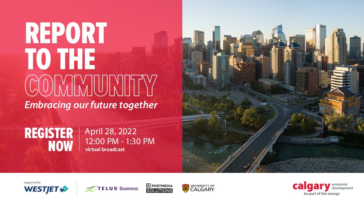 calgaryeconomic's tweet photo. Team Calgary partner @UCalgary is proud to contribute to Calgary’s vibrant future by supporting this year’s #ReportToCommunity: Embracing our Future Together. Register ➤ https://t.co/oUxnsgL7z5 #NewEconomy https://t.co/4vzWVQ2Oj7