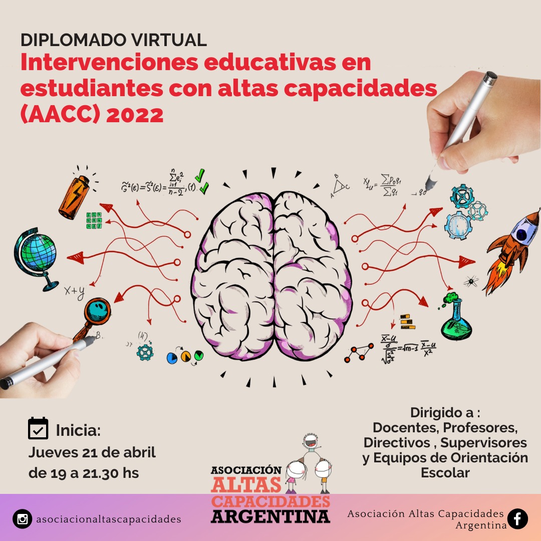Interiorizate en el tema de las altas capacidades. Clases teórico prácticas vía zoom. Inicia el Jueves 21 de abril de 19 a 21:30hs.
📌 ARANCELES: No socios: $12500.- Socios con cuota al día: $ 10000.-*
🔅LINK DE INSCRIPCIÓN:  eventgo.ar/alcap/micuenta…