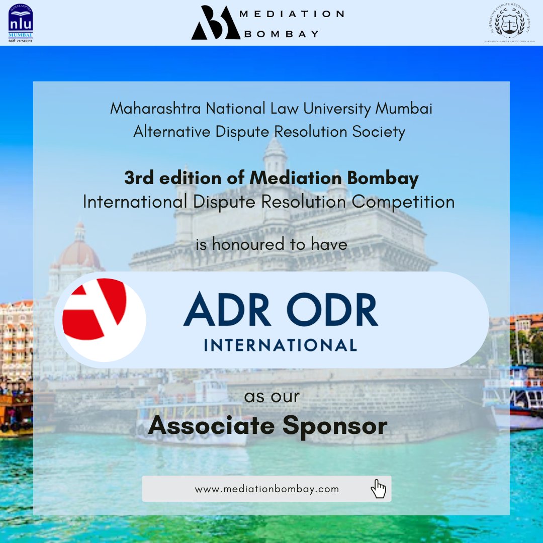 MediationBombay's tweet photo. We are honoured to have ADR ODR, on board with us as our Associate Sponsor for the 3rd edition of Mediation Bombay!
.
.
.
.
#adr #mediation #lawschool #nlu #Competition #mediationbombay https://t.co/LdyVooDzmS