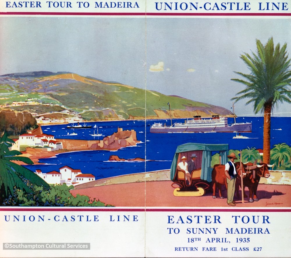 SotonStories's tweet photo. #HappyEaster to all those celebrating!
Rather than the traditional Easter Eggs we are sharing this lovely 1935 #UnionCastle brochure advertising an Easter cruise to Madeira.
A first class return ticket could be purchased for £27, about £1932.87 today.
#Southampton #OceanLiners https://t.co/3YVBA7sYCA