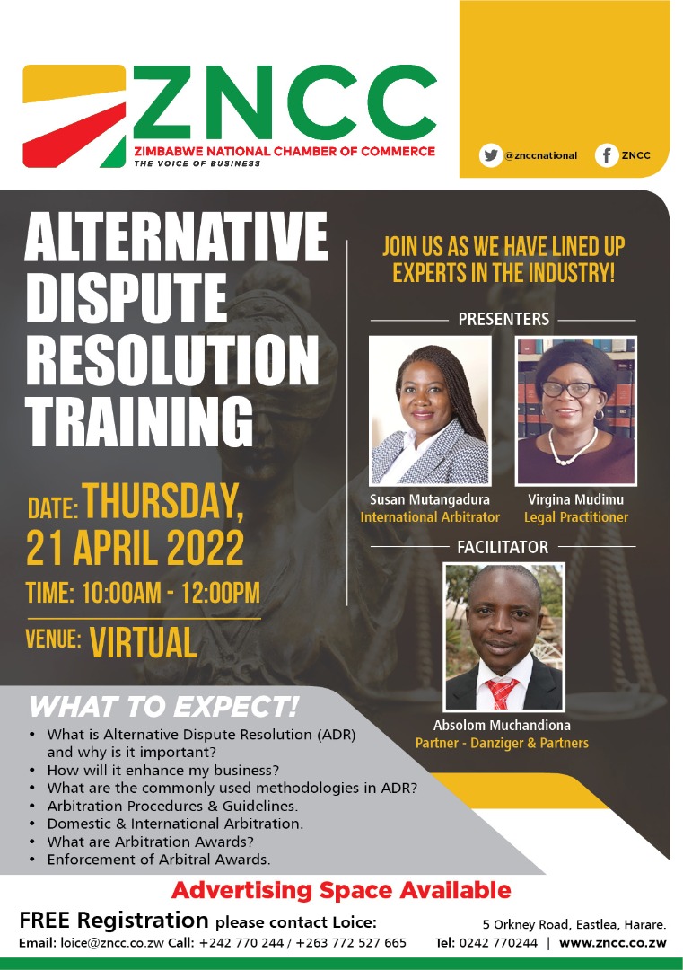 ZNCCNational's tweet photo. #capacitating business with knowledge!!
Do join us for a Training on Dispute Resolution where seasoned international arbitrators will break down the topic aligning it how our businesses will benefit!! Not to be missed!! @smmutangadura @virginiamudimu
#thevoiceofbusiness https://t.co/2NBkDNqZcO