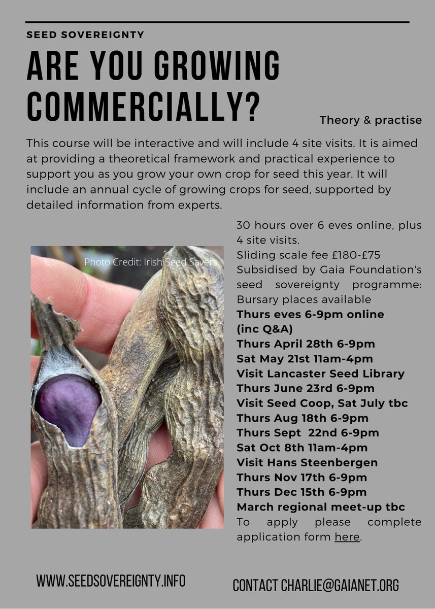 Updated flyer: apologies there were a couple errors: We will meet on Sat 21st May and Thurs 15th Dec! Still places available. It's gonna be epic. Seeds are hot and you will be ahead of the curve! 
Please apply soon... docs.google.com/forms/d/e/1FAI…