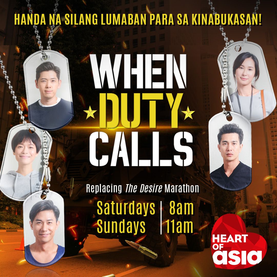 HOAChannelPH's tweet photo. Magsisimula na ngayong Linggo (April 17) ang Singaporean drama na pinaglalaban ng lahat! 

#WhenDutyCalls sa #AbsolutelyAsian ng Heart of Asia Channel! https://t.co/k0pRlqXDPs