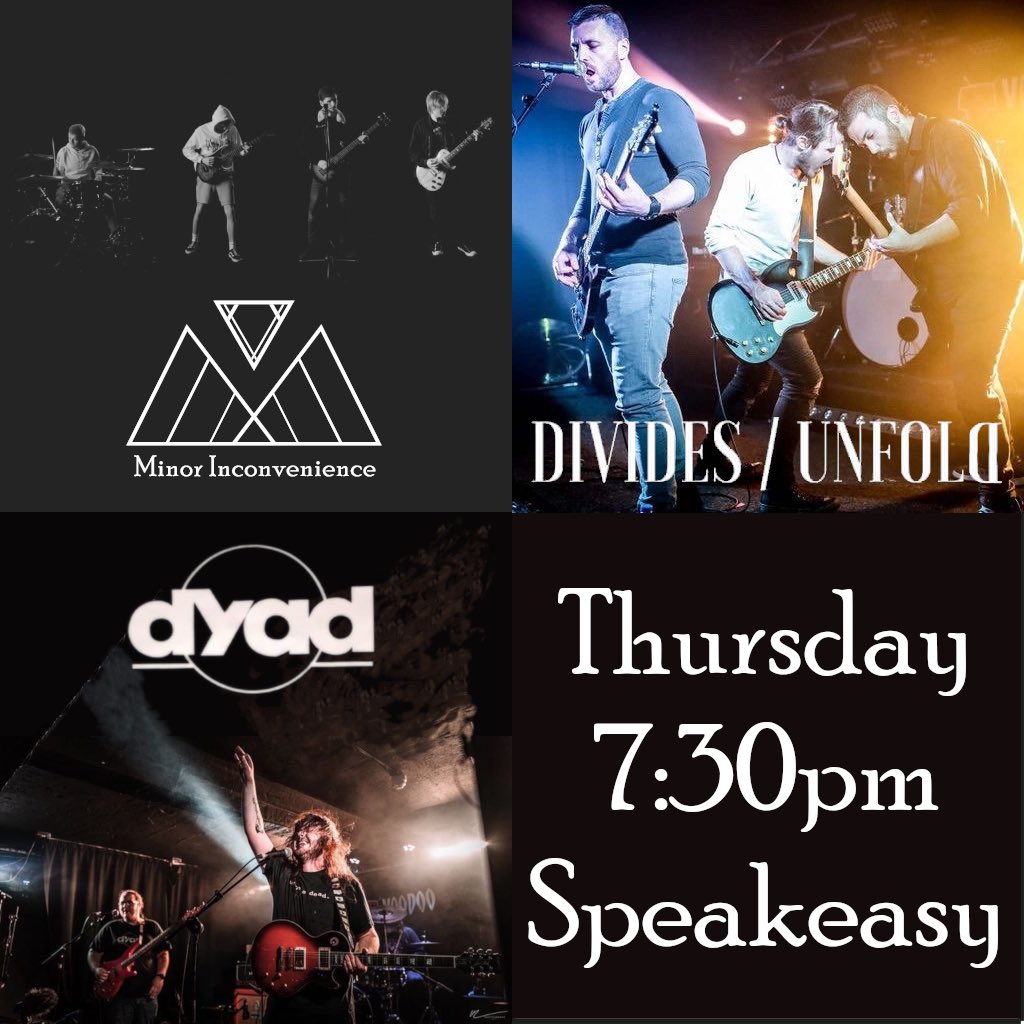 Only a few days until we hit the stage at @TheSpeakeasyNI with <a href="/dyadband/">DYAD</a> and Divides Unfold!

Grab your tickets here: eventbrite.co.uk/e/minor-inconv…