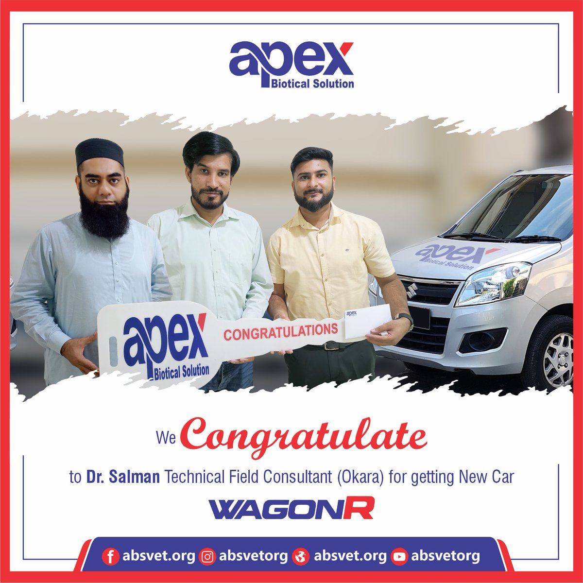 absvetorg's tweet photo. Mr. Khawaja Nouman Ajmal (C.E.O. Apex ) &amp; Dr. Imdad Hussain (BMD Apex ) Presents Key of Achievement Suzuki WagonR to Dr. Salman (Technical Field Consultant Okara)  Congratulations &amp; Keep it Up.
.
.
.
#OKARA  #Salesteam #Apex #Apexbioticalsolution #Suzuki #Manager https://t.co/0d9ovIFJpd