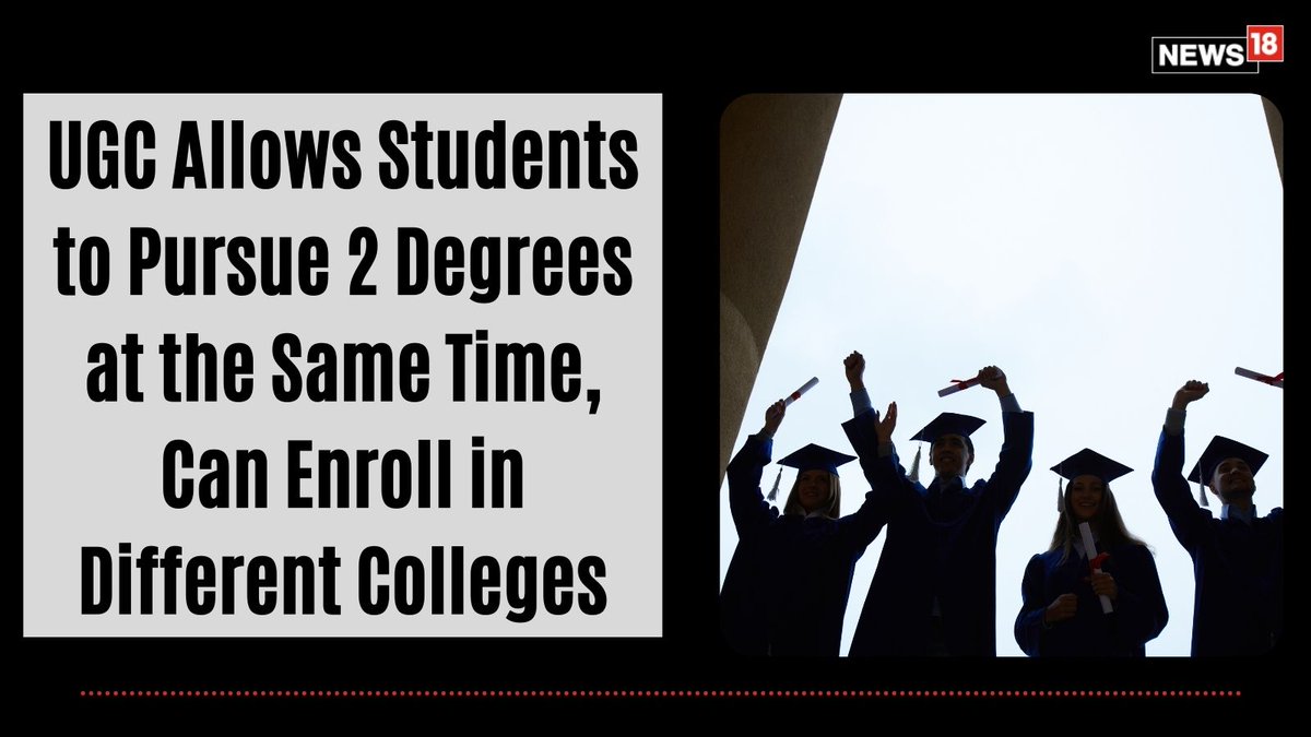 news18dotcom's tweet photo. From the coming academic year onwards, students will be allowed to pursue two degrees at the same time. This will not only be applicable to the freshers joining in the first year but also for those who have already been enrolled in a degree.

Read:
https://t.co/UBx3DeXAvl https://t.co/Yy7zbbNuQO