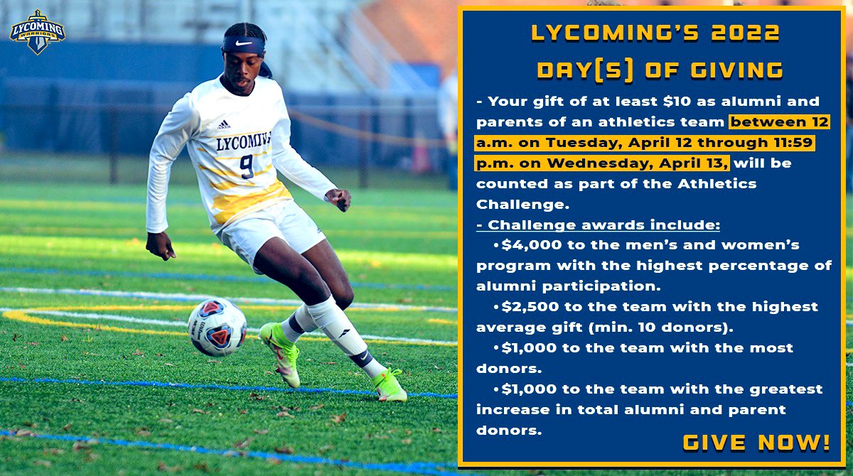 Today starts our day(s) of giving for 2022. Please donate to help our team for the upcoming season. Make sure you select Mens Soccer in the link below: give.communityfunded.com/o/lycoming-col… #Warriors #LycoSoccer #DayOfGiving