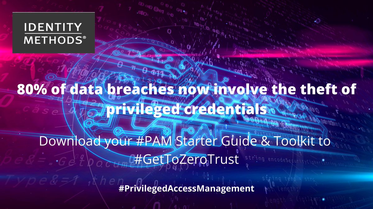 IdentityMethods's tweet image. As much as 80% of #databreaches now involve the theft of privileged credentials. To better protect systems access, download our #PAM starter guide to learn how to improve #ITsecurity for complete peace of mind. loom.ly/WHEymic
