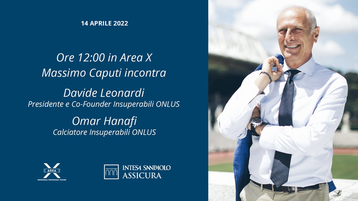 intesasanpaolo's tweet photo. 📆 #SaveTheDate Il 14 aprile ⏰12:00, ritornano in #AreaX  gli appuntamenti di “Protezione&amp;Sport”: @MassimoCaputi intervisterà Davide Leonardi Presidente di @insuperabili_it e il calciatore Omar Hanafi sull'inclusività nello sport. Diretta streaming su:
➡️https://t.co/oDT1svPU2I https://t.co/jJmE977kwJ