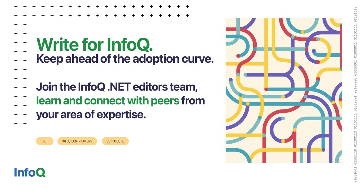 InfoQ's tweet image. Are you a senior software engineer or team lead passionate about the latest developments in .NET? Share knowledge with InfoQ’s worldwide audience and stay ahead of the adoption curve. Get in touch: bit.ly/3pgyWgD
#fsharp #dotNet5 #netcore3 #MLdotnet #womenintech