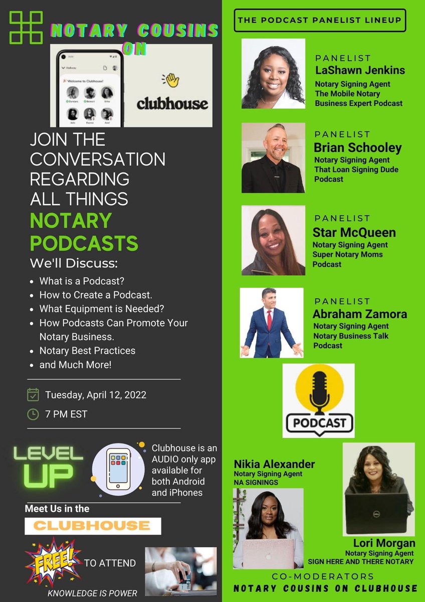 NotaryEntrep's tweet image. (FREE EVENT) Please join us on Clubhouse Tuesday, April 12, 2022 @ 7 PM EST in the Notary Cousins Room on Clubhouse. 
Link to join the Notary Cousins Clubhouse room on April 12th is below: clubhouse.com/join/notary-co…