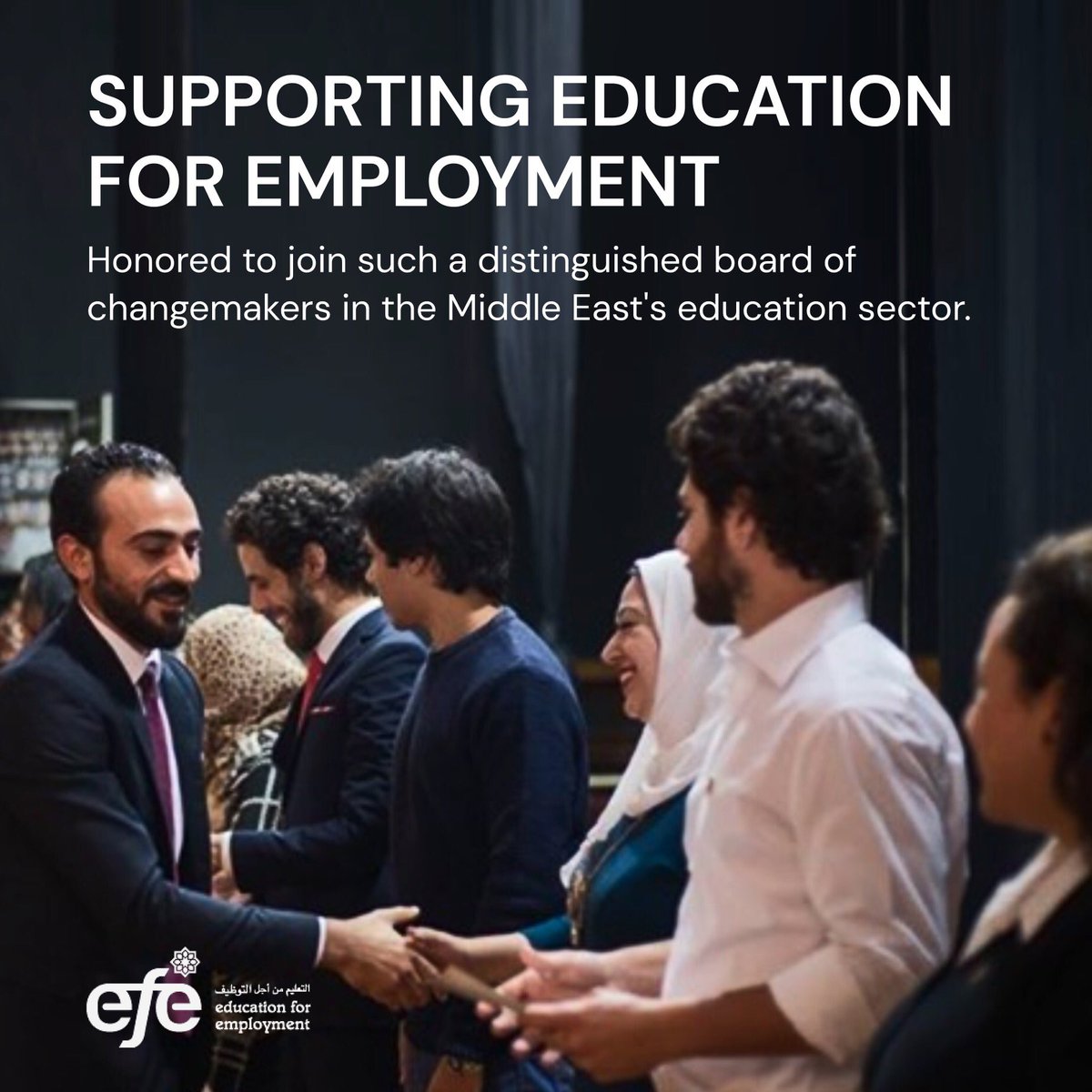 GlobalVC_MENA's tweet photo. We are excited to share that @nsweid has joined the board of directors of @EFE_Global! With 65% of MENA's population under 30 years of age and a regional unemployment rate of 30%, the region is one of the hardest places on the planet for youth to get their first job. https://t.co/cCpQgChnNK