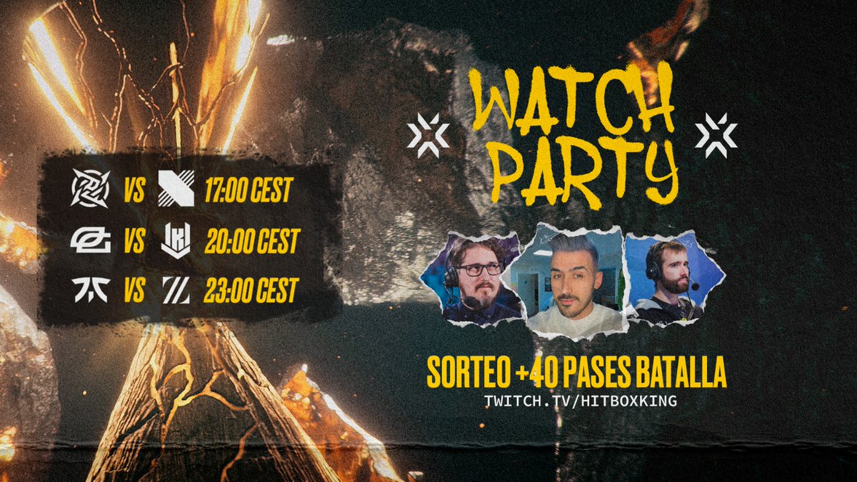 HITBOXKING's tweet photo. Calentando motores para la WATCHPARTY!!! 

Jugamos un rato con Yoru y luego... EMPIEZA:

17:00 NIP vs DRX
20:00 KRU vs Optic
23:00 Fnatic vs Zeta

Estaré con @Kam1esports y @Lembo006 

🎁!!SORTEOS!! 🎁
HASTA 40 PASES DE BATALLA POR OBJETIVOS EN DIRECTO.

➡️https://t.co/VzuExzNTIU https://t.co/U1xVcDEZSE