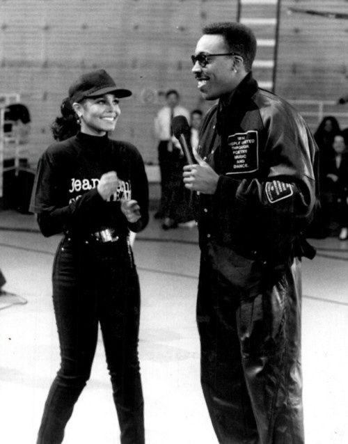 hourlydamita's tweet image. janet jackson and arsenio hall, 1990