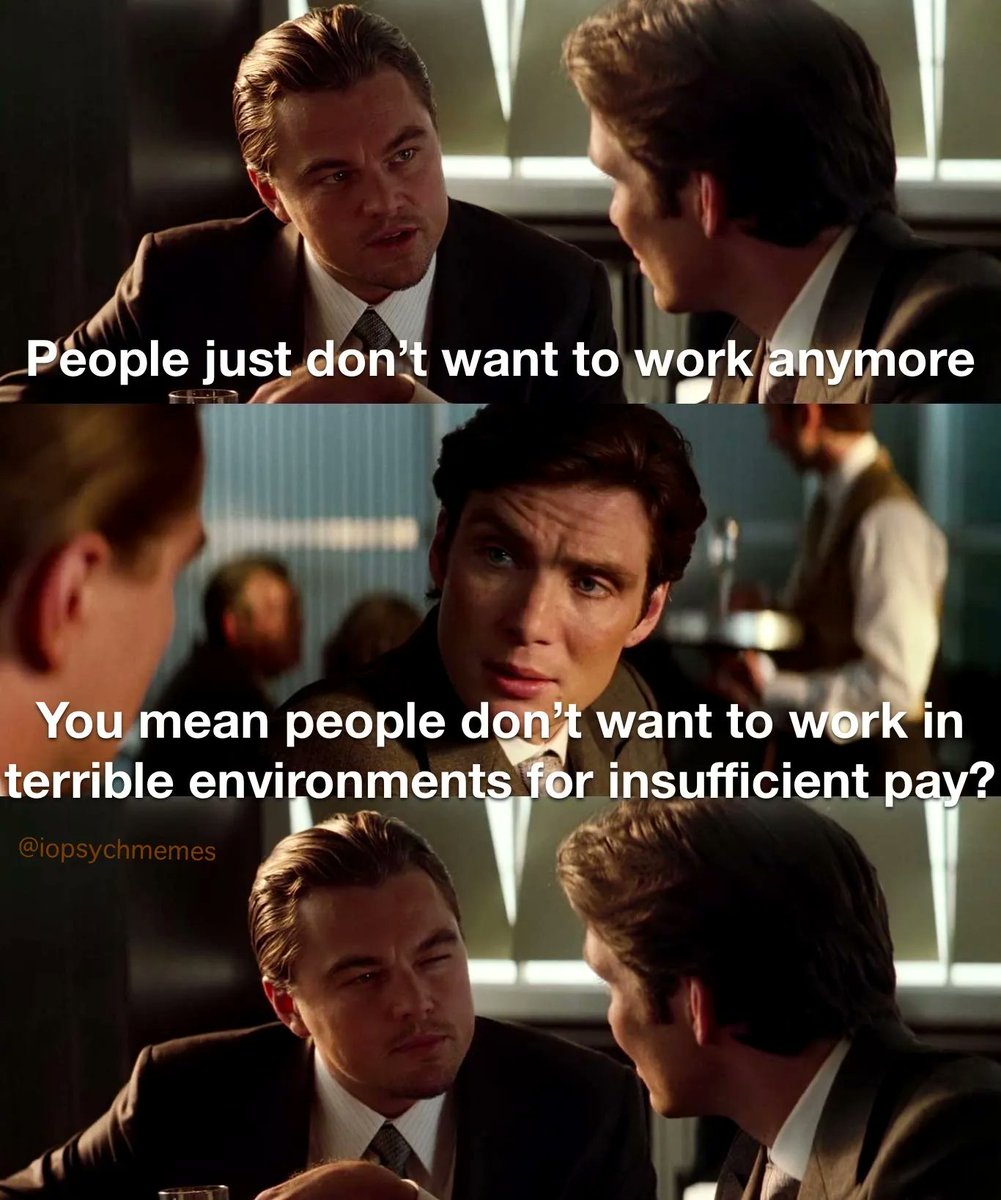 iopsychmemes's tweet photo. Be wary of how companies talk about why they are short staffed - blaming the workers themselves sounds like a red flag to me. #GreatResignation #OHPsych #IOPsych #iopsychmemes #psychology #psychologymemes #psychmemes #APpsych https://t.co/B457VhfIgO