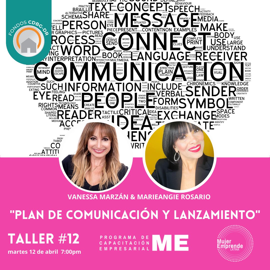 🗓️Hoy es la clase final del PCE4 a las 7:00pm: Plan de Comunicación y Lanzamiento con 2 poderosas MEntoras Vanessa Marzán y Marieangie Rosario.

🔗Registro en Evenbrite 7https://bit.ly/MELPCE4

#pce4 #emprendecontunegocio #comunicacion #plandenegocios