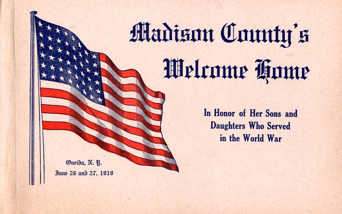 nysarchives's tweet photo. A program from 1919 for a welcome home ceremony, held in #OneidaNY, for the men and women of Madison county who served in WWI. It features the #poem "Your Flag and My Flag" written by American #poet and newspaper columnist Wilbur D. Nesbit. #poetrymonth https://t.co/l1aWYFvfsp https://t.co/yPyAGTk3Bs