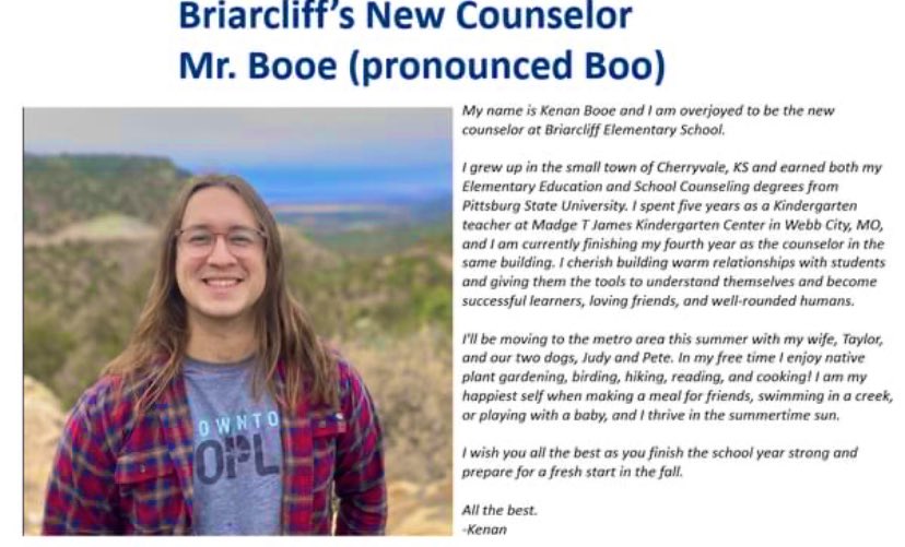 BrianMercerNKC's tweet photo. Meet Mr. @KenanBooe! Mr. Booe (pronounced boo) will be the new Counselor at @NKCSchools @BRES_Bears starting this Fall! @jonaleesearcey #learningonthecliff https://t.co/iVTdCa2TYb