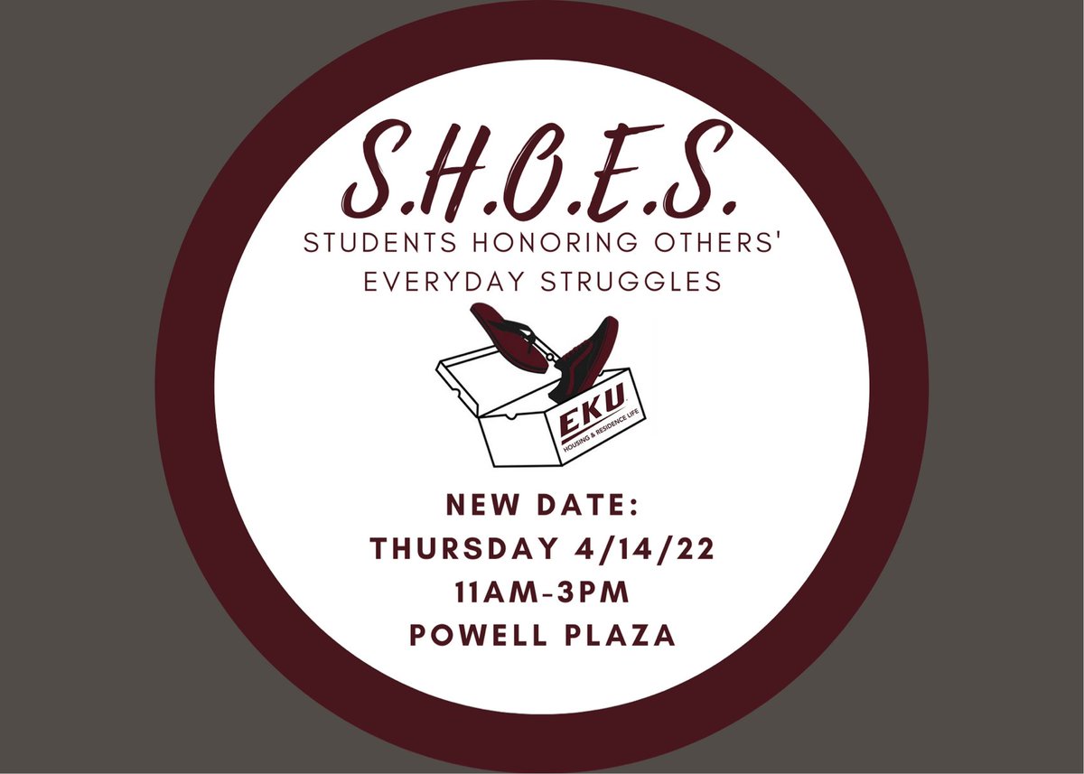 Housing &amp; Residence Life presents the 2nd Annual Students Honoring Others’ Everyday Struggles, which will be hosted in Powell Plaza this Thursday!

The goal of SHOES is to tell the stories from members of the campus community regarding their mental health &amp; other struggles.