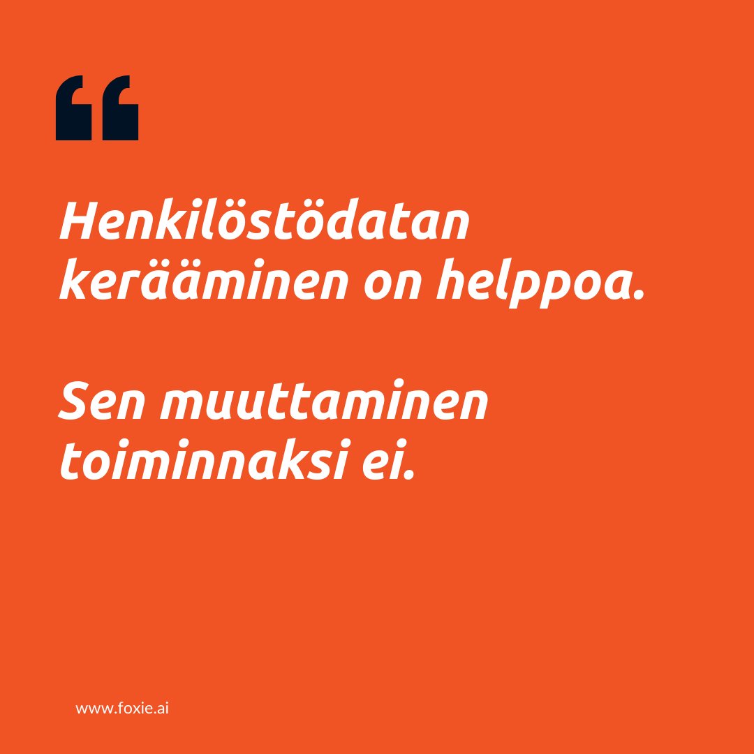 Foxiehq's tweet photo. Henkilöstödatan kerääminen ei riitä, vaan todellinen työ alkaa vasta sen jälkeen.😵‍💫

Suurin haaste on datan muuttaminen jatkuvaksi positiiviseksi kehitykseksi.

Foxie ottaa koko tiimin mukaan paremman työkulttuurin kehittämiseen. 📈
#foxiehq #hr #työhyvinvointi #työkulttuuri https://t.co/EEHJsWmY7Z