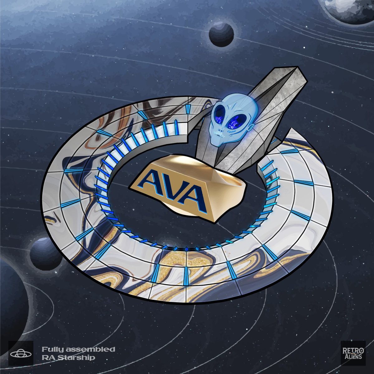 Retro_Aliens's tweet photo. What goes well with the AVA ring if not an AVA Starship?

#aliensofcardano #CNFT #CNFTdrop #CNFTCommunity #cnftproject https://t.co/OV5wMnkc7g