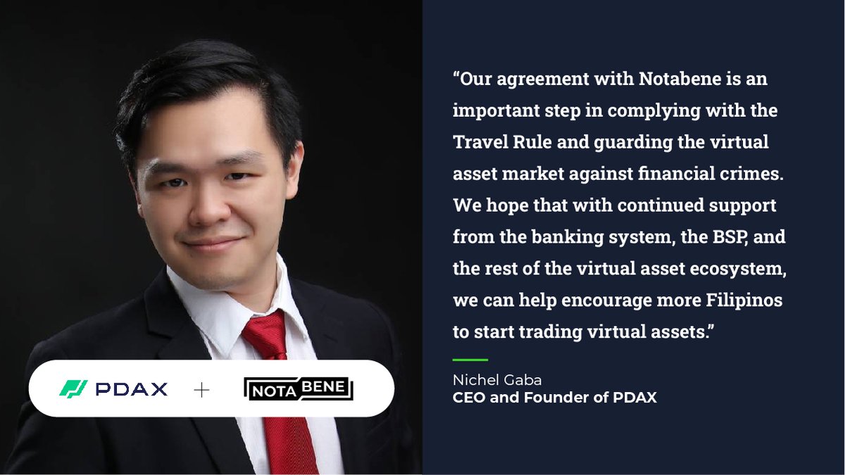 We are thrilled to announce our newest customer, @pdaxph! 🚀 👇🏼 Learn  more about why PDAX chose Notabene to comply with crypto regulations as a  market-leader in the Philippines. https://t.co/IAg6Lvc8bC