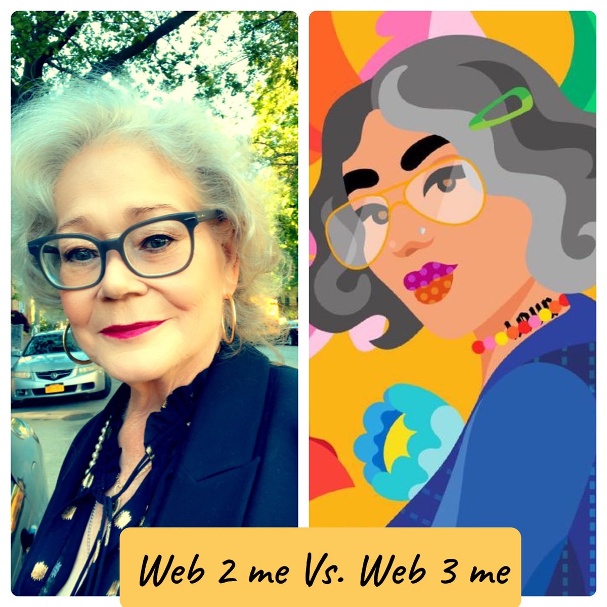 _Peg_Moore's tweet photo. Web2 me vs Web3 me! My BFF minting 4/21/22 to MyBFF Bracelet holders only!! #web3me #web3memes @_peg_moore @MyBFF #pegmoore #mybffnft #mybffbracelet https://t.co/xYtuD5rs33