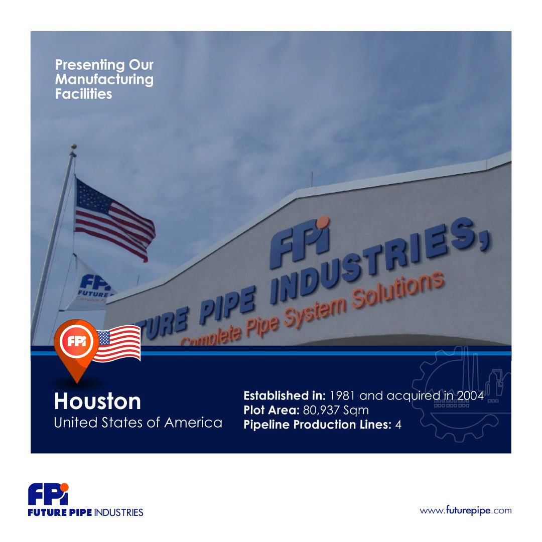 futurepipe's tweet photo. Presenting our manufacturing facility in Houston, United States of America.
 
Established in: 1981 and acquired in 2004
Plot Area: 80,937 sqm
Pipeline Production Lines: 4

#futurepipe #manufacturingfacility #compositepipes #fiberglasspipes #largediameter #houston #texas #usa https://t.co/vZ8u8eDkMB