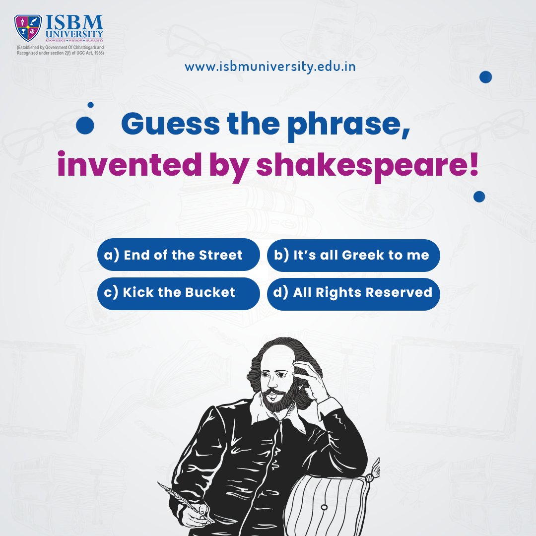 ISBMUniversity's tweet photo. Type in your best guesses for the phrase invented by Shakespeare.
I hope it doesn’t get all greek for you.
#isbm #university #isbmuniversity #guess #phrase 
#invent #shakespeare #engage #typein #commentnow https://t.co/o9z4hbyIom